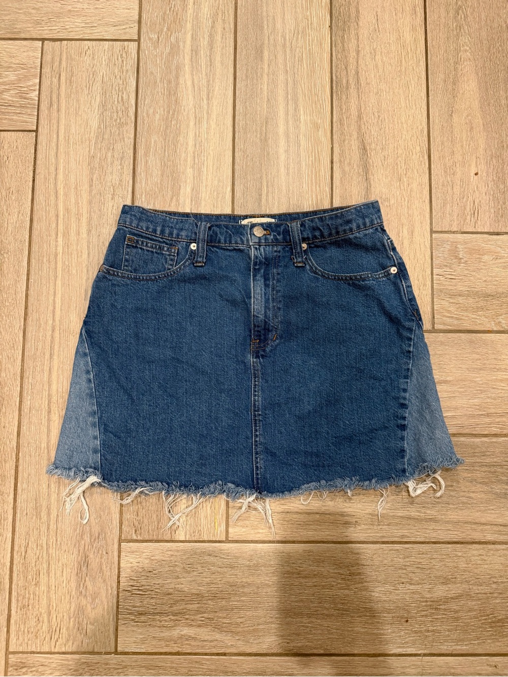 Madewell Two-Tone Blue Denim Frayed-Hem Mini Skirt